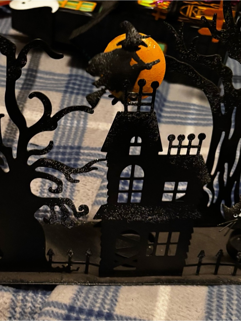 Bethany Lowe Black Haunted House Silhouette with Orange Moon